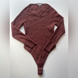 Brown Ribbed Long Sleeve Bodysuit Size Large